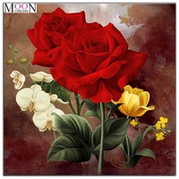 mooncresin 5d diy diamond painting cross stitch red rose yellow butterfly flowers diamond mosaic full round diamond embroidery