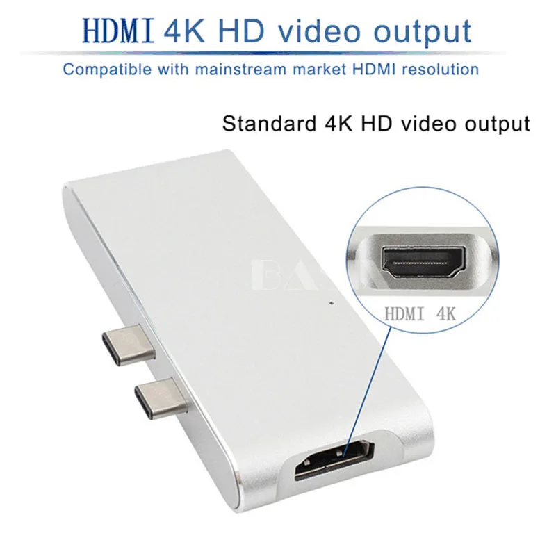 Basix USB C концентратор двойной тип к 3 0 сплиттер HDMI адаптер для MacBook Pro 2016/2017/2018 Thunderbolt