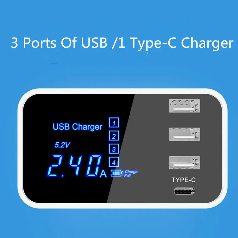 Зарядное устройство для телефона дисплей емкость аккумулятора 4 порта USB