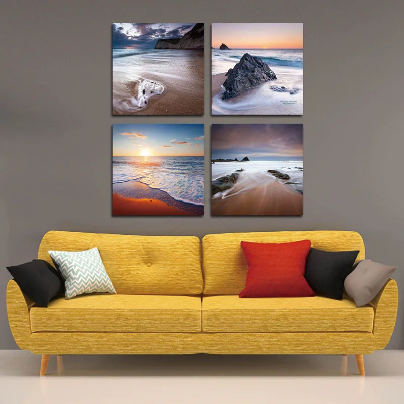 Украшение дома холст для живописи 4 Панель море пляж океан Закат пены Холсты