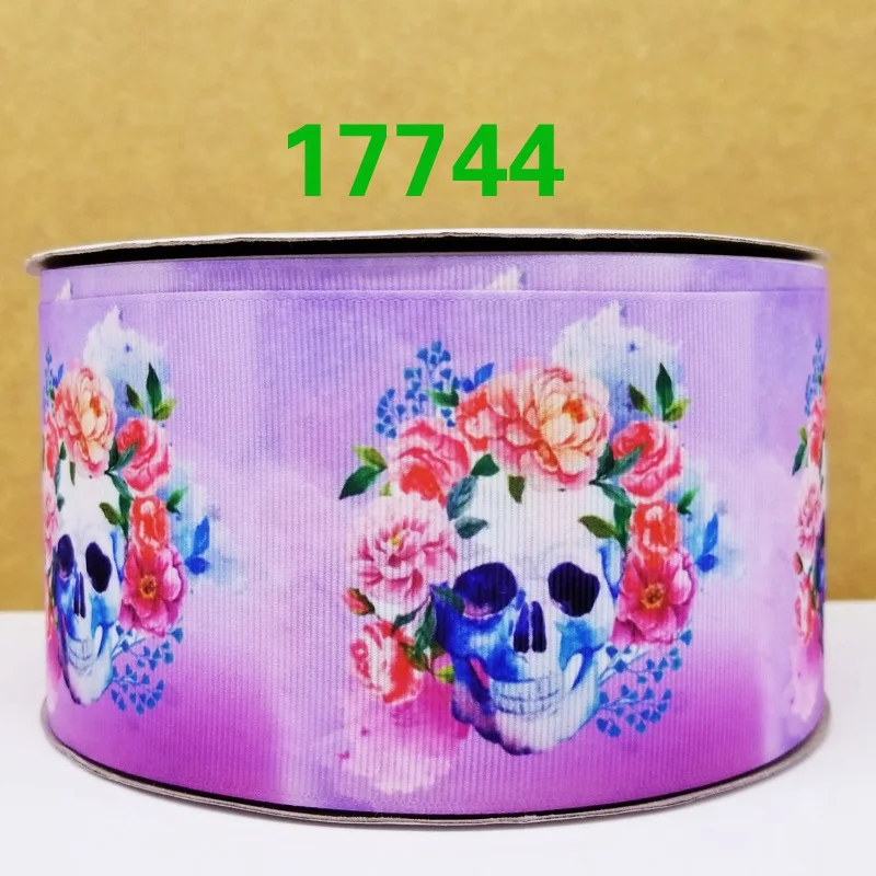 Free shipping 50 yard per size Halloween skull ribbon printed grosgrain 17744 | Дом и сад