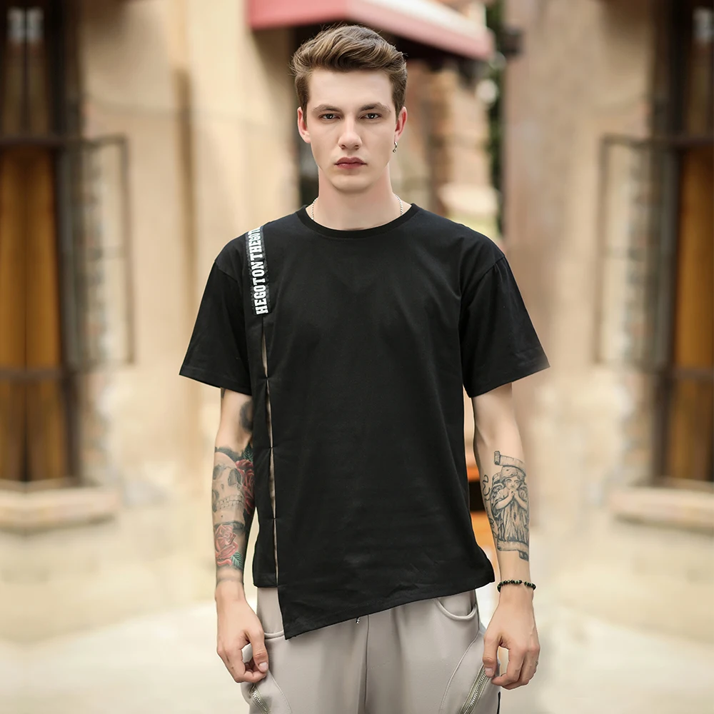 irregular short sleeve tops Teen round neck Cotton white t shirt men summer hip hop streetwear T-shirts hyz007 myweibo | Мужская одежда