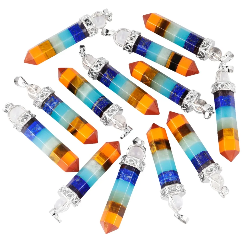 SUNYIK 7 Chakra Hexagonal Pointed Pendant Necklace Healing Crystal Energy Balancing (Free Chain) | Украшения и аксессуары