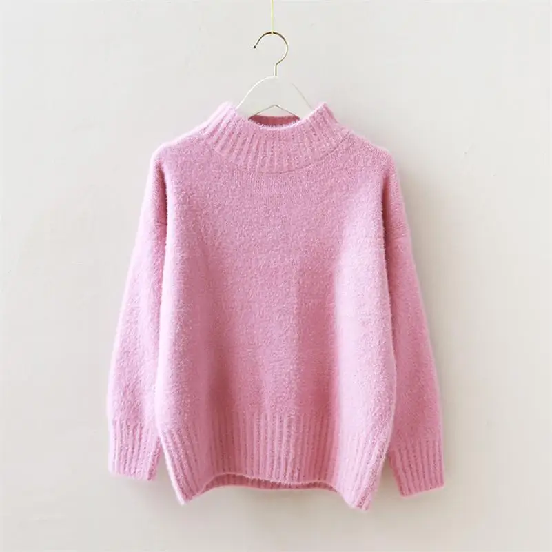 JH1222 Pink H. SA manteau femme hiver, зимний свитер с высоким воротом, джемперы ярких цветов, синие одноцветные пуловеры, теплый вязаный свитер в Корейском стиле - Цвет: JH1222 Pink