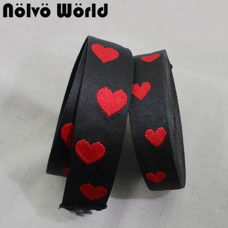 Sale 50yards 38mm 50mm wide high fashion black red hearts acrylic cotton ribbon belts strap,ladies bags purse long straps
