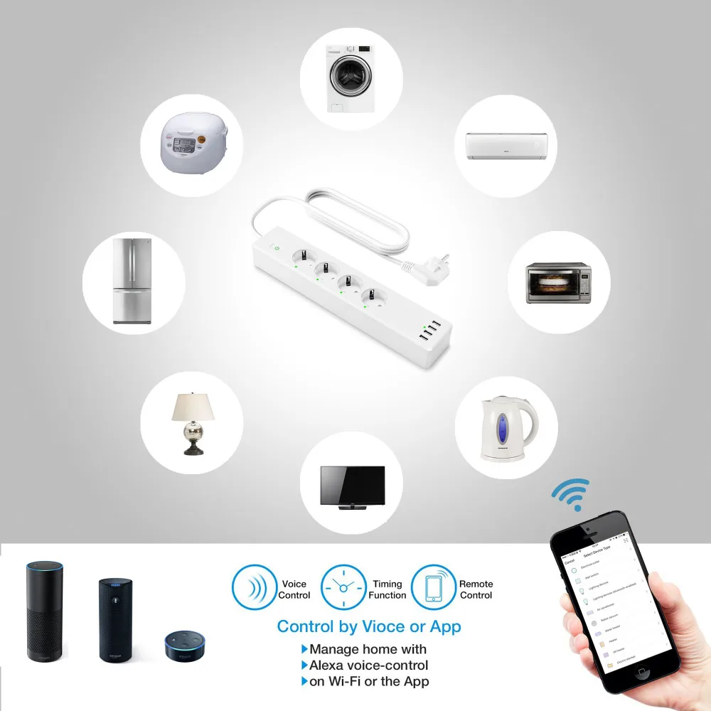 Французский стандарт WiFi умная полоса питания 4 типа E розетки USB порта приложение