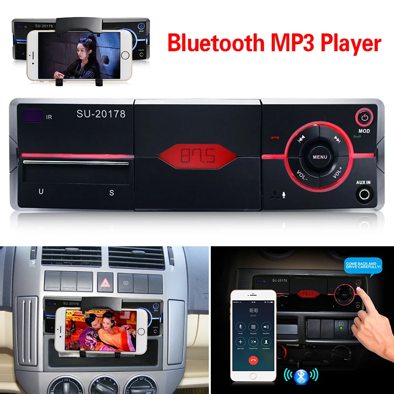 Автомобильный цифровой mp3 плеер BYGD 1 Din черный Bluetooth fm радио AUX свободные руки