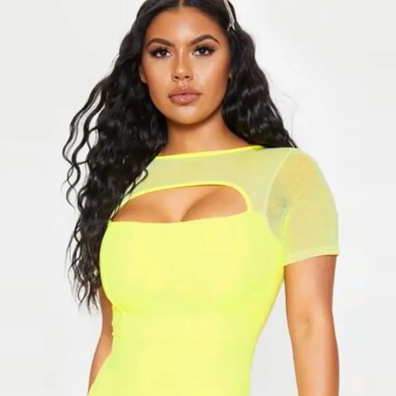 Новое Женское модное повседневное летнее платье Сетчатое однотонное стрейчевое