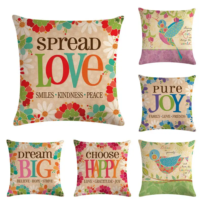 

Наволочка с надписью Chose Happy Love Joy, 45*45 см, автомобильные льняные Чехлы для подушек, домашний декор, наволочка, чехол с рисунком
