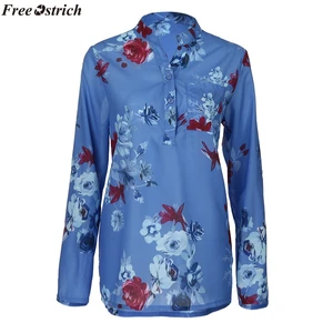 Бесплатная Страусиная женская шифоновая блузка с длинным рукавом и v-образным вырезом, с карманами на пуговицах, Повседневная модная Свободная Женская рубашка размера плюс, топы