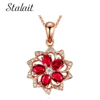 colar geometric five leaves petal necklaces pendants rose gold color women necklace red stones romantic suspension new jewelle