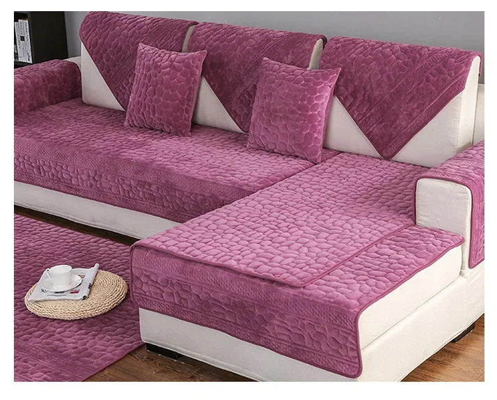 1PCS purple 3D каменный узор чехол для дивана полотенце чехол плюшевая ткань диван нескользящий чехол для дивана Угловое полотенце коврики для гостиной 1 шт - Цвет: 1PCS purple