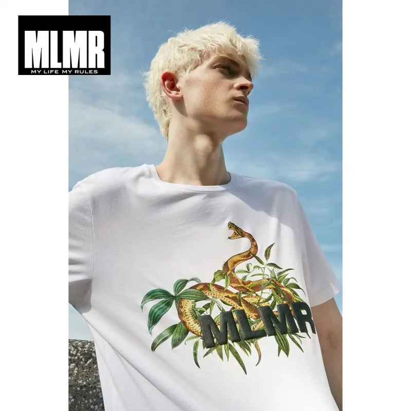 MLMR Мужская 100% хлопковая футболка с коротким рукавом и контрастным принтом