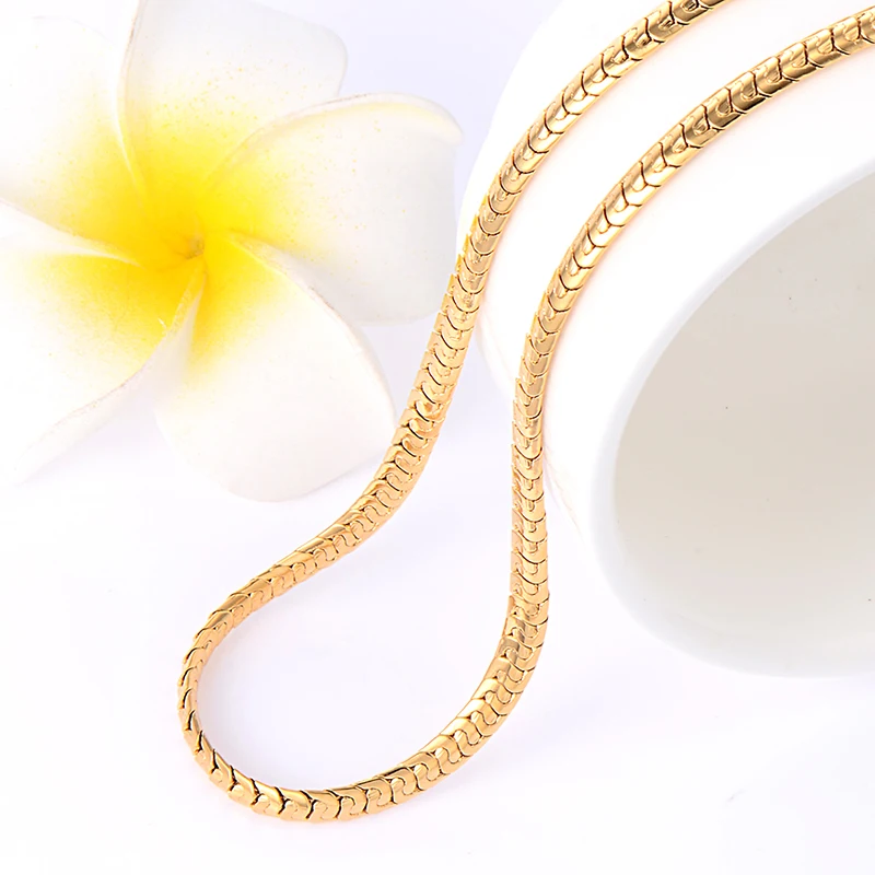 Желтое Золото Заполненные 510 мм Классический Змея Цепи Ожерелье Нет Капли