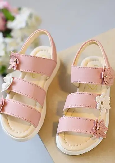 Сандалии короткие для девочек из мягкой кожи с цветами | Детская одежда и обувь