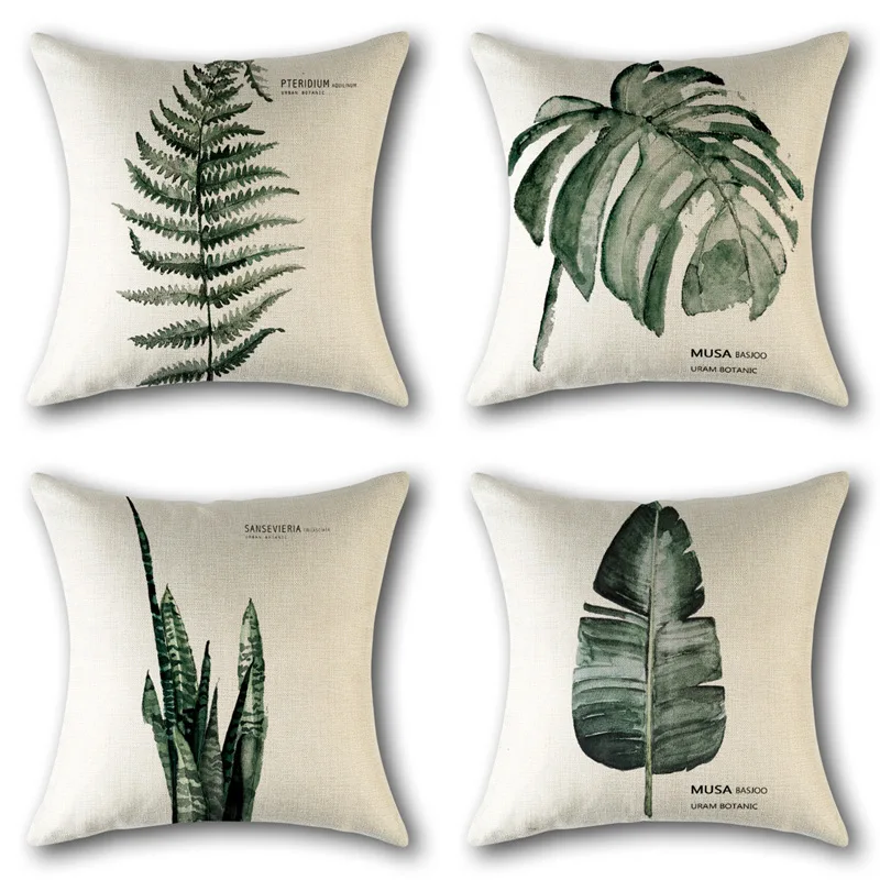 

Tropical Plant Rain Forest Fern Monstera Wedding Gift Linen Cushion Cover Pillow Cover Home Car Sofa Decorative Pillow Case