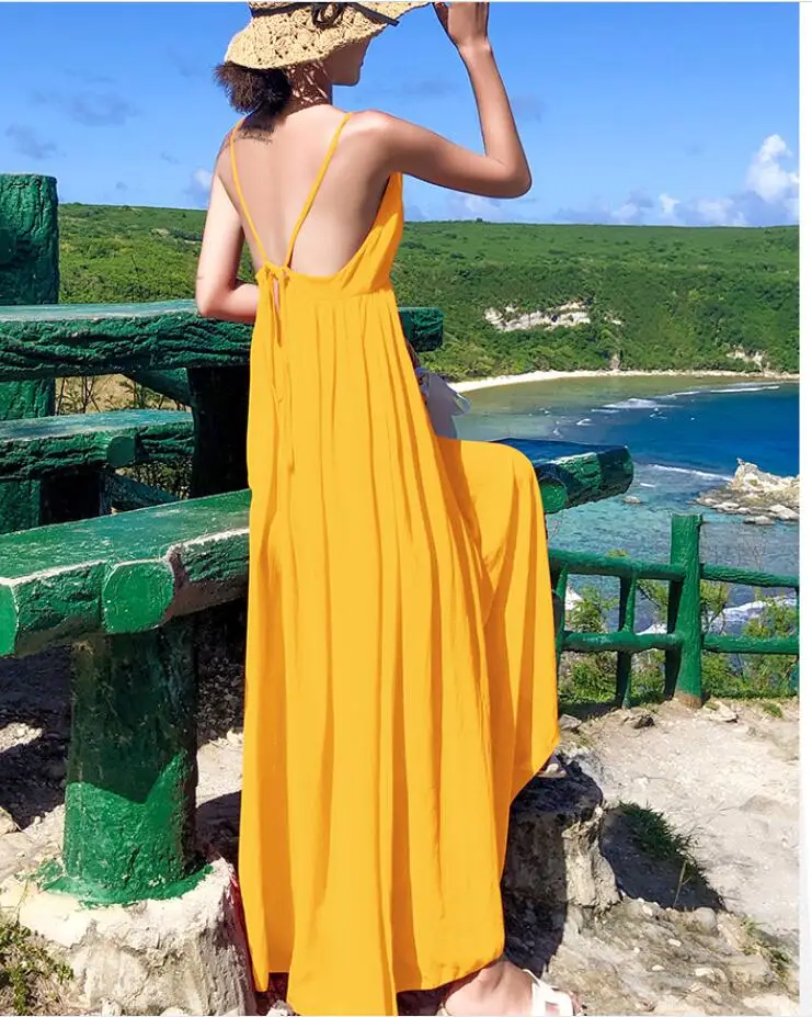 2019 Free shiping New style temperament V Neck Beach dress slim sexy backless Women | Женская одежда