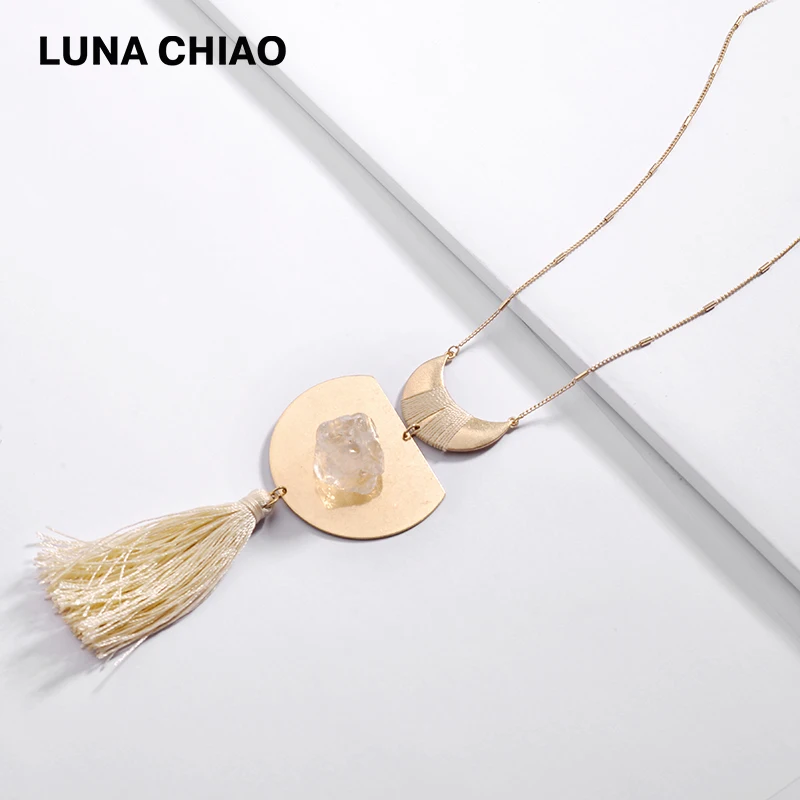 LUNA CHIAO мода носить позолота Рог натуральный камень кристалл кисточкой длинная