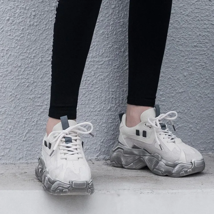 

Women Casual Shoes 2019 New Spring Fashion Chunky Sneakers Shoes Women Flats Platform Lace-Up Breathable Women Dad Sneakers