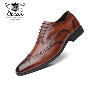 DESAI Элитный бренд Модные кожаные Для мужчин платье в деловом стиле Лоферы острым черная обувь оксфорды дышащие формальные свадебные туфли