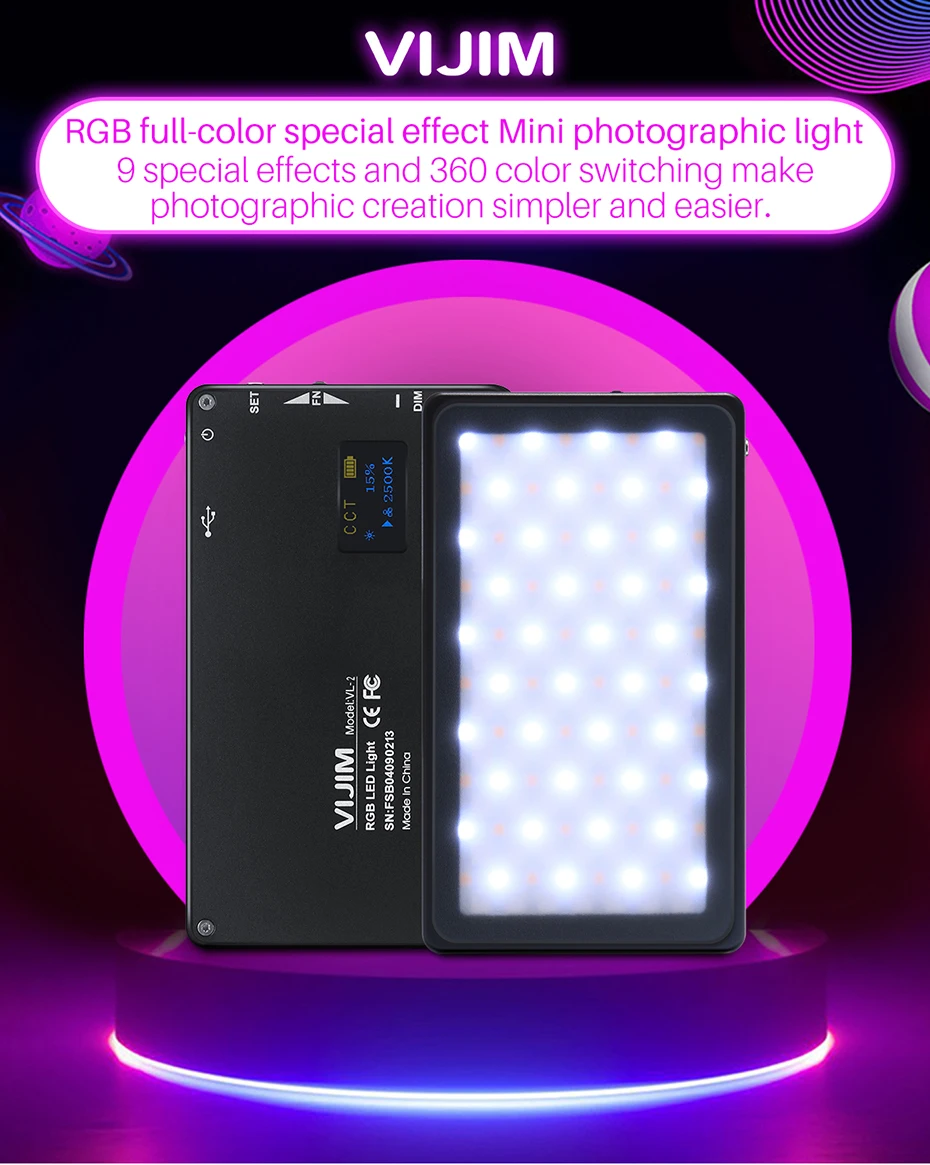 VIJIM VL-2 RGB светодиодный светильник для фотостудии 2500 K-8500 K полноцветный светильник для фотосъемки с портом type-C