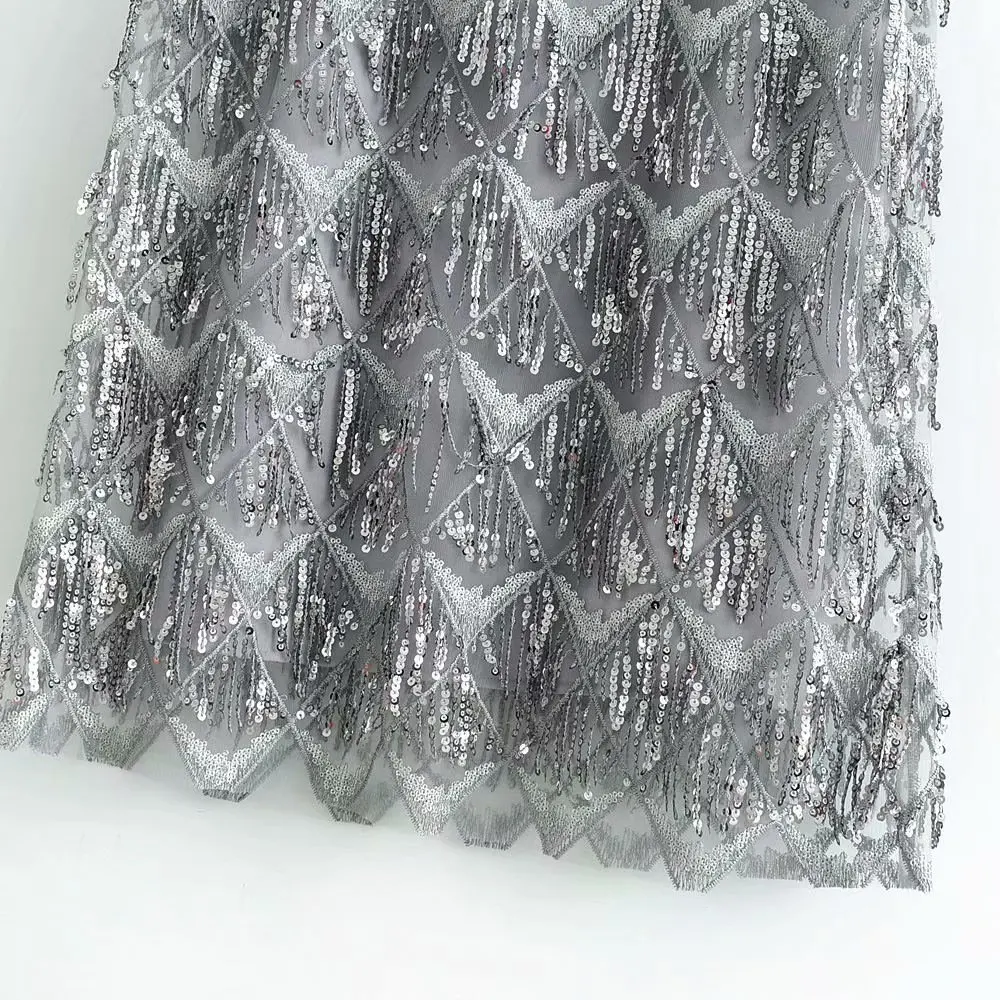 QZ901 Новая Европейская мода Sequines tassels Deco платье с короткими рукавами корейские шикарные платья из пайеток