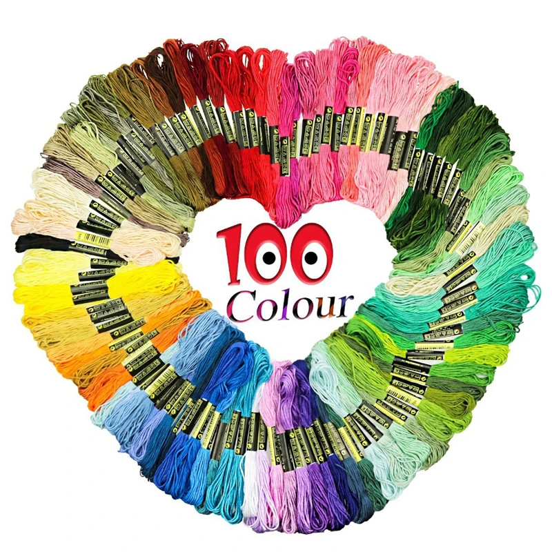 100pcs Random Colors Cross Stitch Floss Rainbow Color Embroidery Threads Sewing For Women DIY Tool | Дом и сад