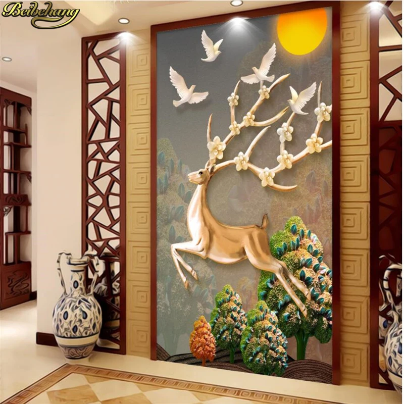 Обои на заказ для настенных больших наклеек 3D стерео рельеф Фортуна дерево лося
