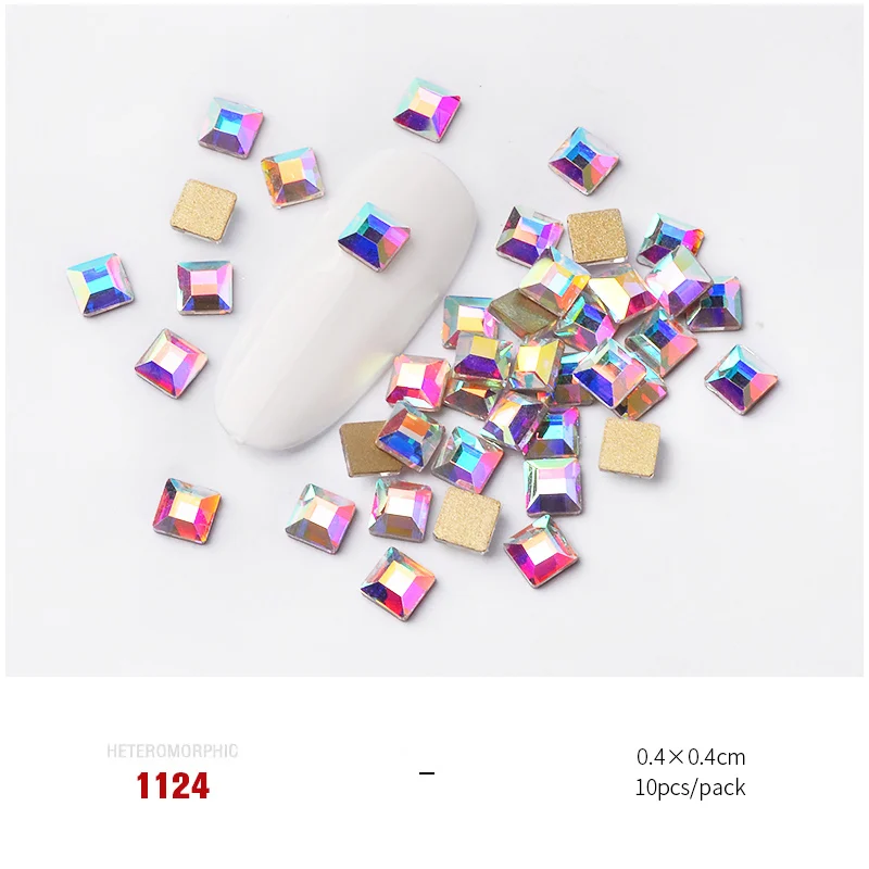 10pcs 1124 10 шт Супер Блестящие Стразы для ногтей, квадратные 4 мм стразы, 3D Стразы с плоской задней стороной, Кристальные бриллианты, сделай сам, одежда, ремесла, украшения для ногтей - Цвет: 10pcs 1124
