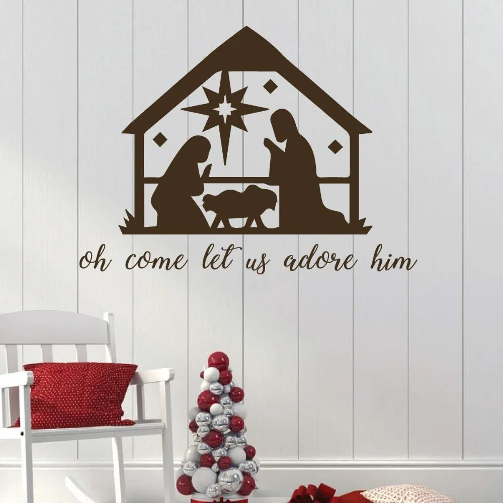Рождественские украшения для рождества настенные наклейки Oh Come Let Us Adore Him