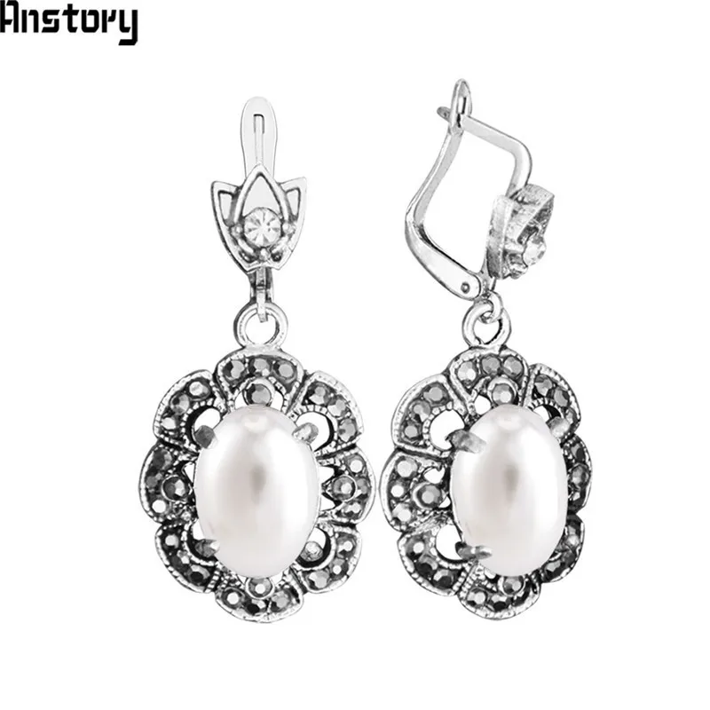 Only Earrings Сливы цветок кулон горный хрусталь Овальные Жемчужины Цепочки и ожерелья серьги Античная Посеребренная Модные украшения TS397 - Окраска металла: Only Earrings