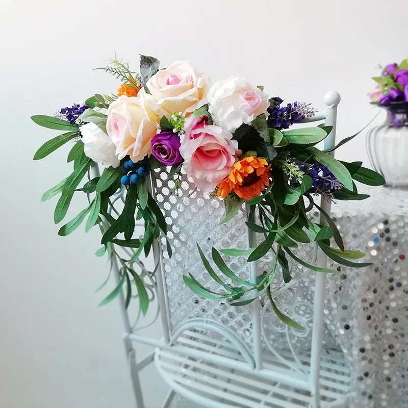 Wedding chair back flower decoration European small fresh foreign trade quality goods simulation rose church wedding celebration | Дом и сад