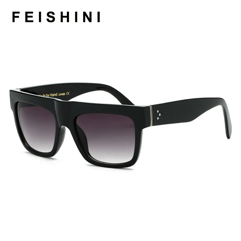 

FEISHINI Flat White Top Sunglasses Oversize Goggles Mens Square Sunglasses Women Fashion Famous Brand Rivet Black Vintage Shades