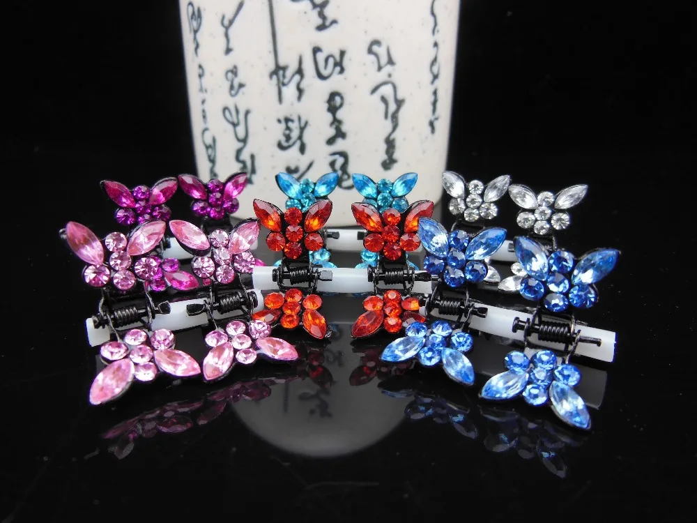 

12 Pcs 6 Color Butterfly Crystal Flower Mini Hair Claw Clamp Hair Clip Hair Pins