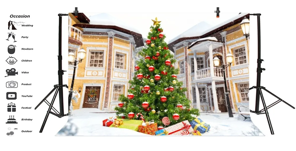 Laeacco Christmas Tree City Streets Snow Gifts Baby Photography Background Customized Photographic Backdrop For Photo Studio | Электроника