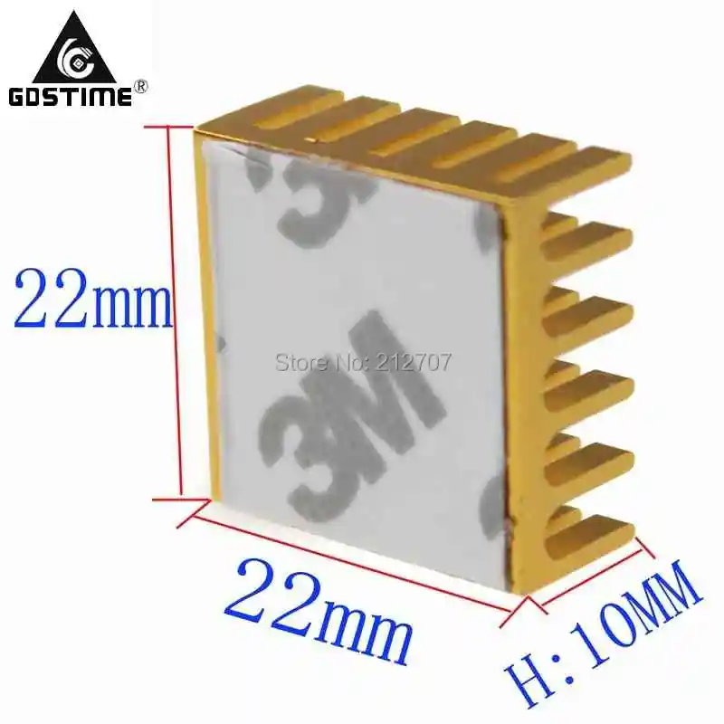 50 шт./лот Gdstime алюминиевый 22x22x10 мм Золотой радиатор для процессора ПК Охлаждающие