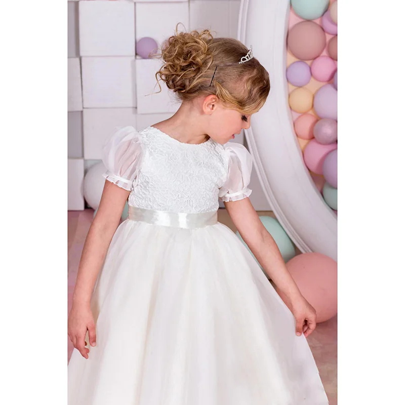 Мед Цяо 2017 Цветок Девочки Платья Белый Кот Шифон Принцесса Рукава