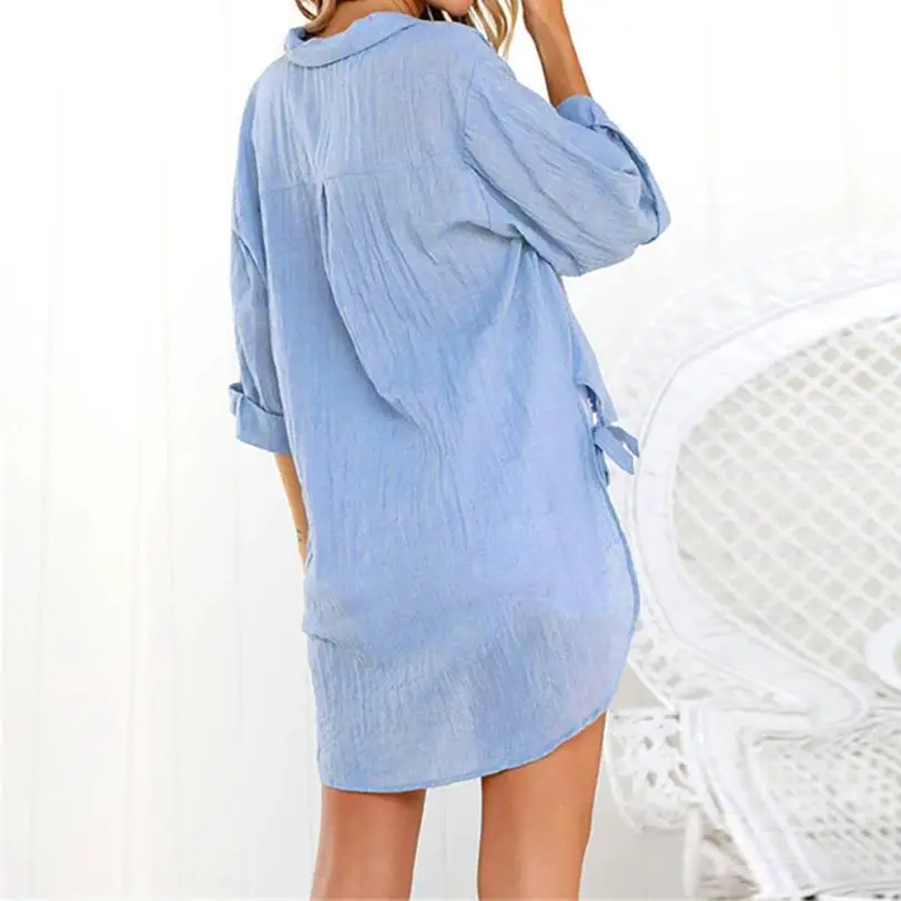 Women's autumn white shirts summer plus size Loose Button Long Shirt Cotton Ladies Tops T-Shirt tops vestidos verano lady Tee #W | Женская