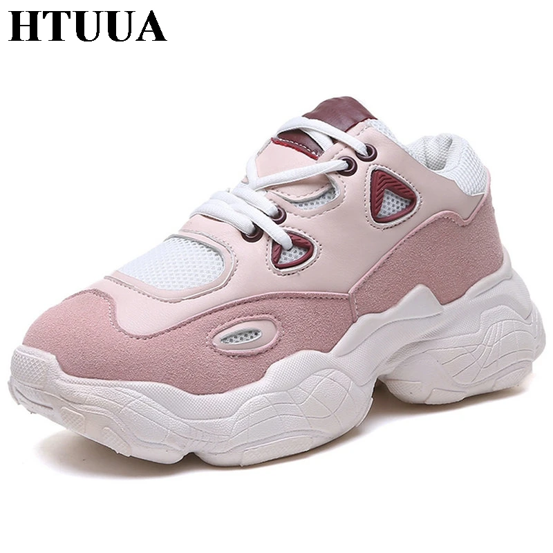 HTUUA/Новинка 2019 года розовые и белые кроссовки женская повседневная обувь удобная