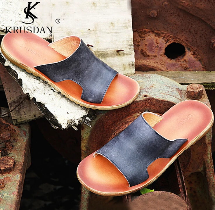 2017 мужские сандалии из натуральной кожи Летние уличные шлепанцы Модные