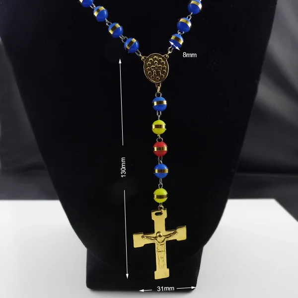 Модное ожерелье с крестом из нержавеющей стали золотым 8 мм черно-белые бусины