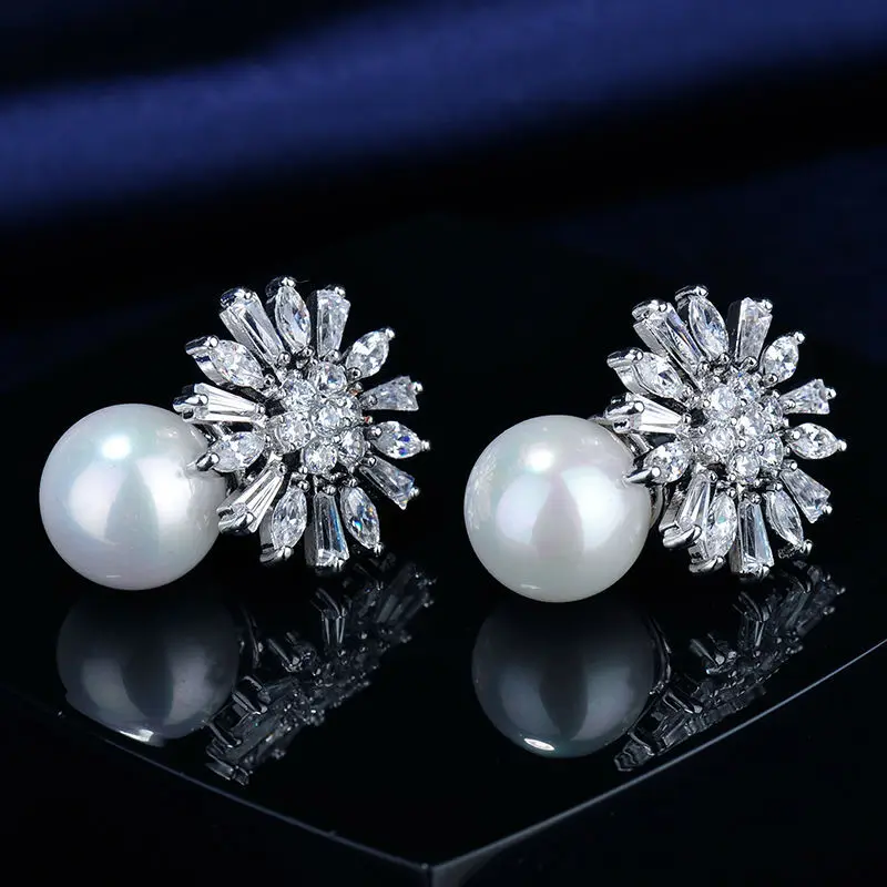 Серьги гвоздики с пресноводным жемчугом в форме цветка|silver plated|silver silverstud earrings silver