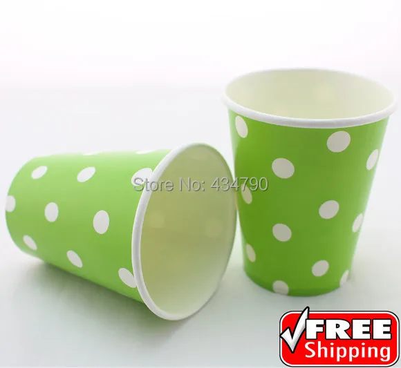 

60pcs 9OZ Green Colored Paper Cups White Polka Dot for Drinking Milk Tea Beverage,Disposable Party Tableware-Choose Your Colors
