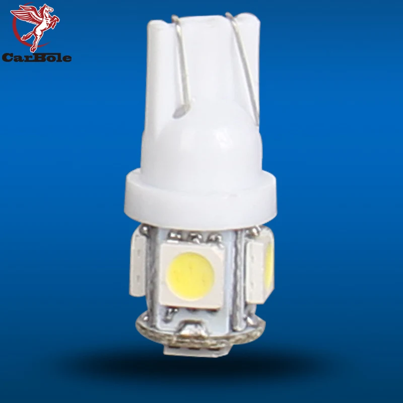

CARBOLE White 20 pcs T10 5050 W5W 5SMD 194 168 12V LED Car Rear Side Wedge Tail Light Lamp Bulb