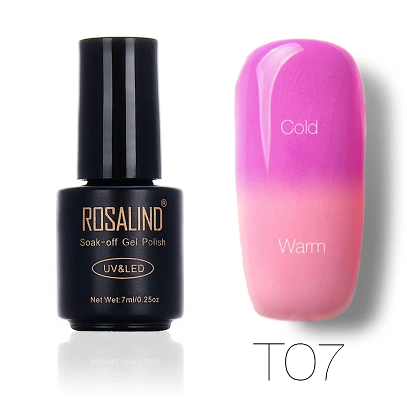 T07 ROSALIND 7 мл изменение температуры лака для ногтей отклеить кисточки для дизайна ногтей лампа для сухой тепловой цветная акриловая краска верхнее базовое пальто - Цвет: T07