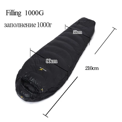 210cm black 1000G WINGACE Fill 1000 г гусиный пух спальный мешок для взрослых мумия Сверхлегкий походный зимний туристический открытый снаряжение кемпинг спальные мешки - Цвет: 210cm black 1000G