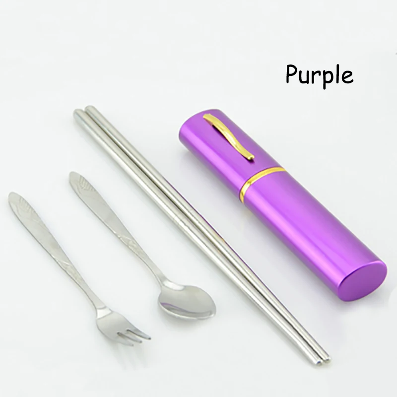 Purple ONEUP 3 шт. набор столовых приборов из нержавеющей стали складные палочки для еды портативные столовые приборы креативные студенческие путешествия для работы набор посуды - Цвет: Purple