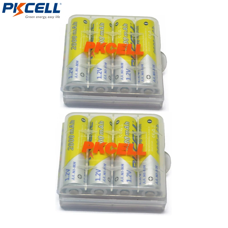 PKCELL 8 шт. 1 2 в AA NIMH аккумулятор 2600 мАч Ni MH аккумуляторы Bateria + чехол для