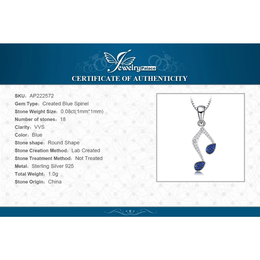 JewelryPalace создан синий шпинели Примечание Шарм кулон и цепочки ожерелья Модные 925