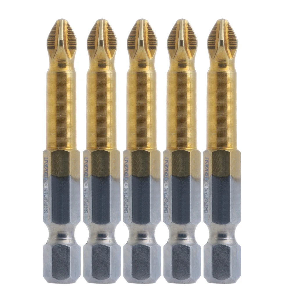 

5Pcs Titanium Coated 1/4" Hex Shank PH2 50mm Anti Slip Electric Screwdriver Bits